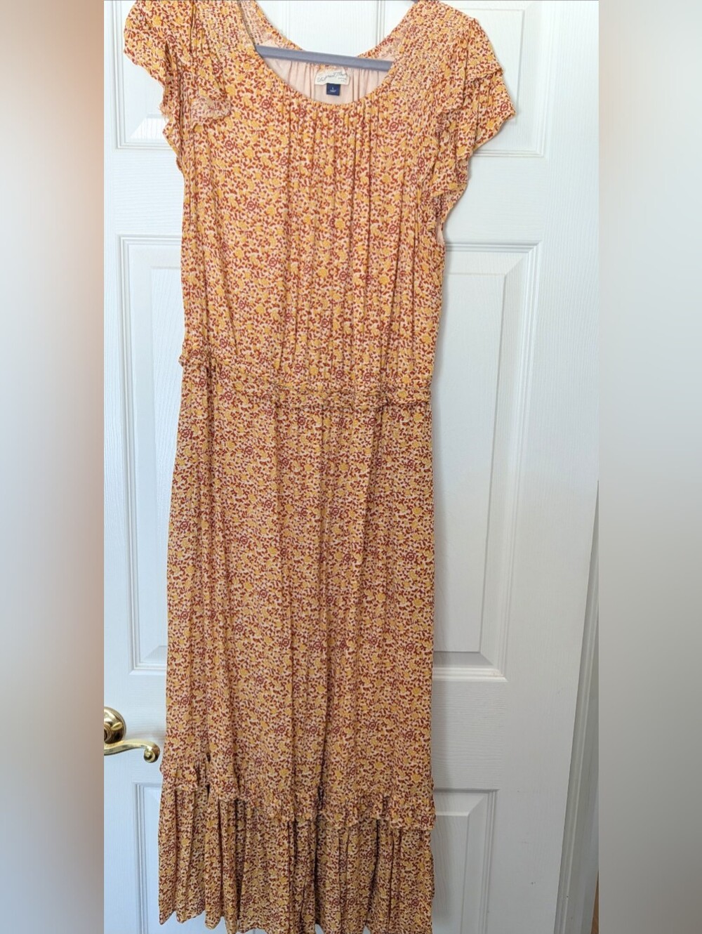 Universal Thread Yellow Floral Maxi Dress with Rust Accents